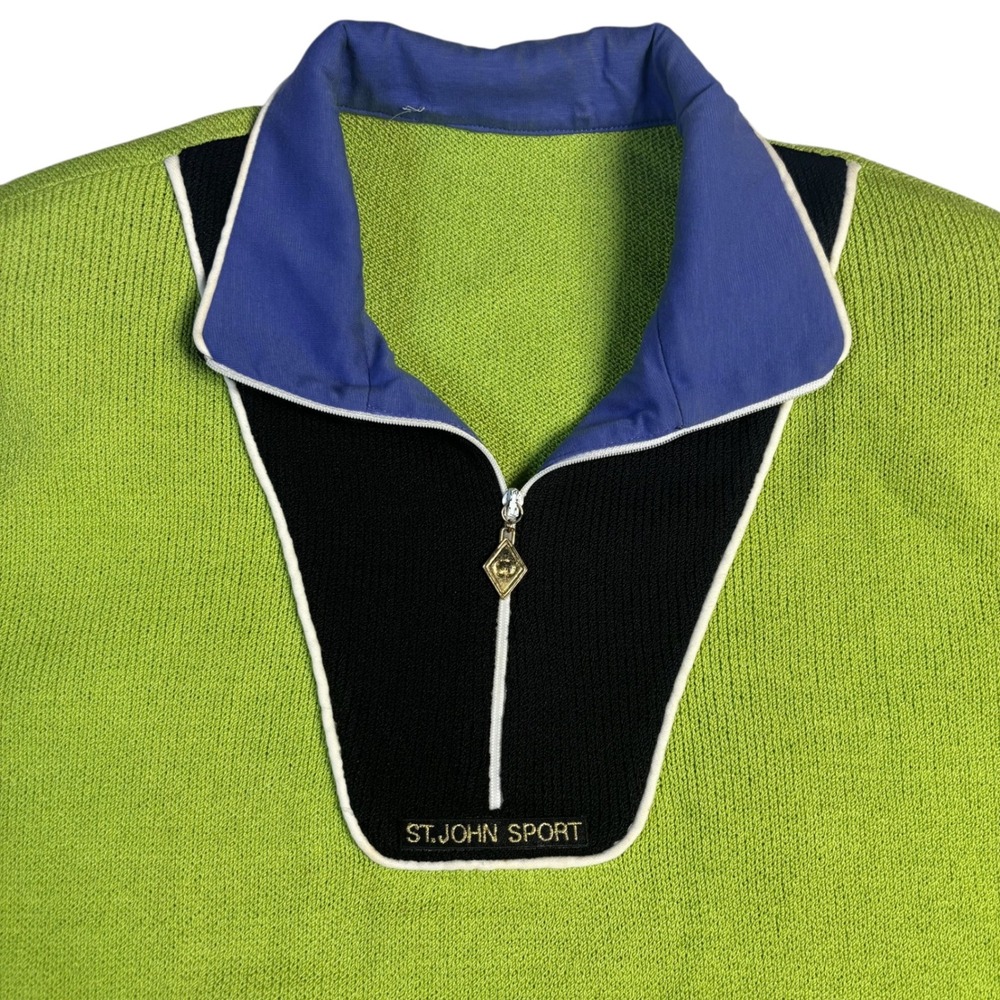 St John Sport Womens Lime Green Quarter Zip Knit Sweater Colorblock Black Purple - Picture 6 of 14